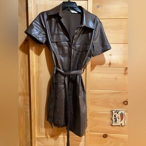 Fake leather shirt dress
